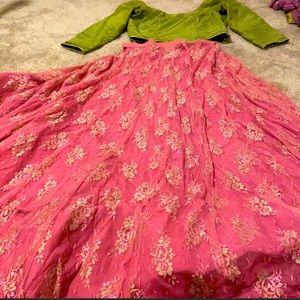 Pink green lehanga gown dress